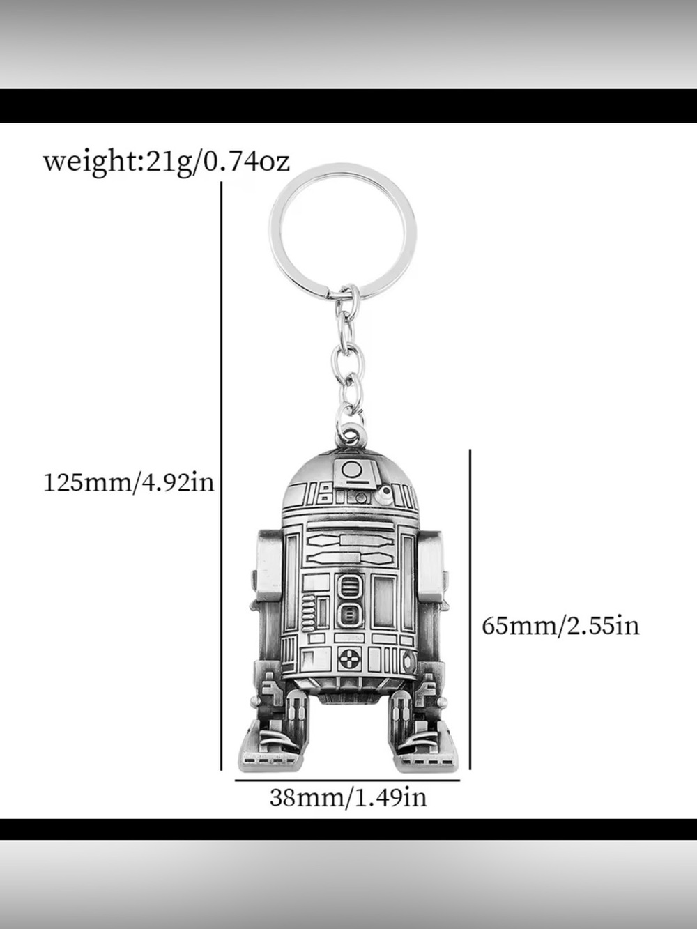 Star Wars R2-D2 Silver Keychain Charm - Picture 3 of 3